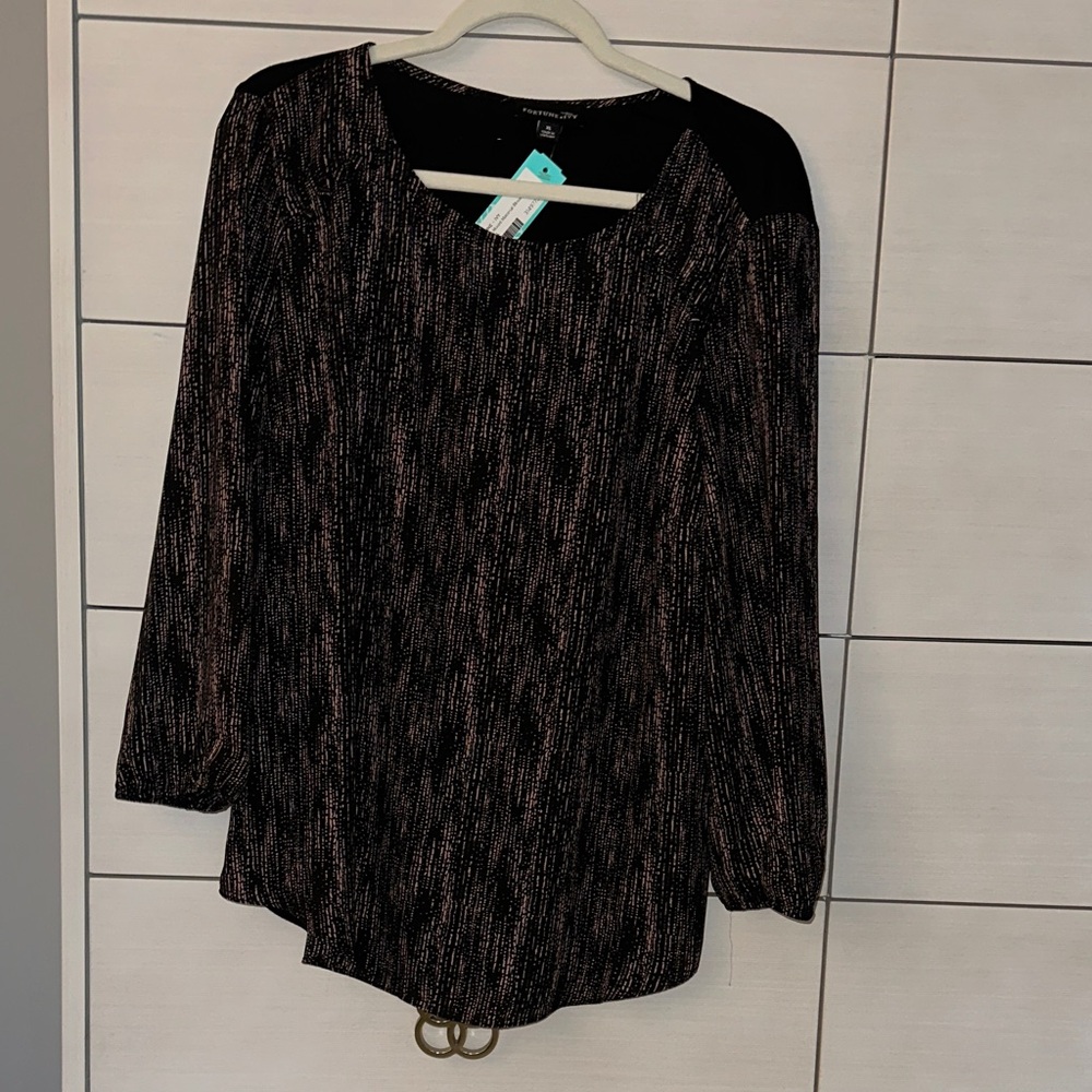 Fortune + Ivy Black & Blush Abstract Print Blouse | NWT Stitch Fix | Size XL